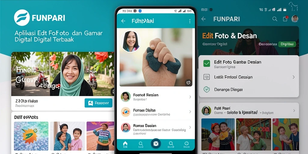 Antarmuka utama FUNPARI menampilkan alat edit foto yang mudah diakses.
