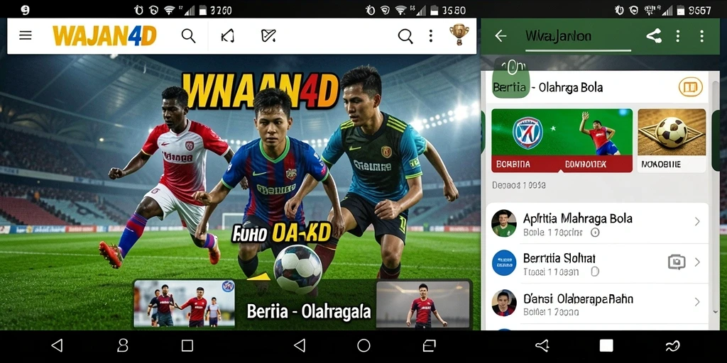 Tampilan antarmuka utama WAJAN4D yang menampilkan berita olahraga bola.